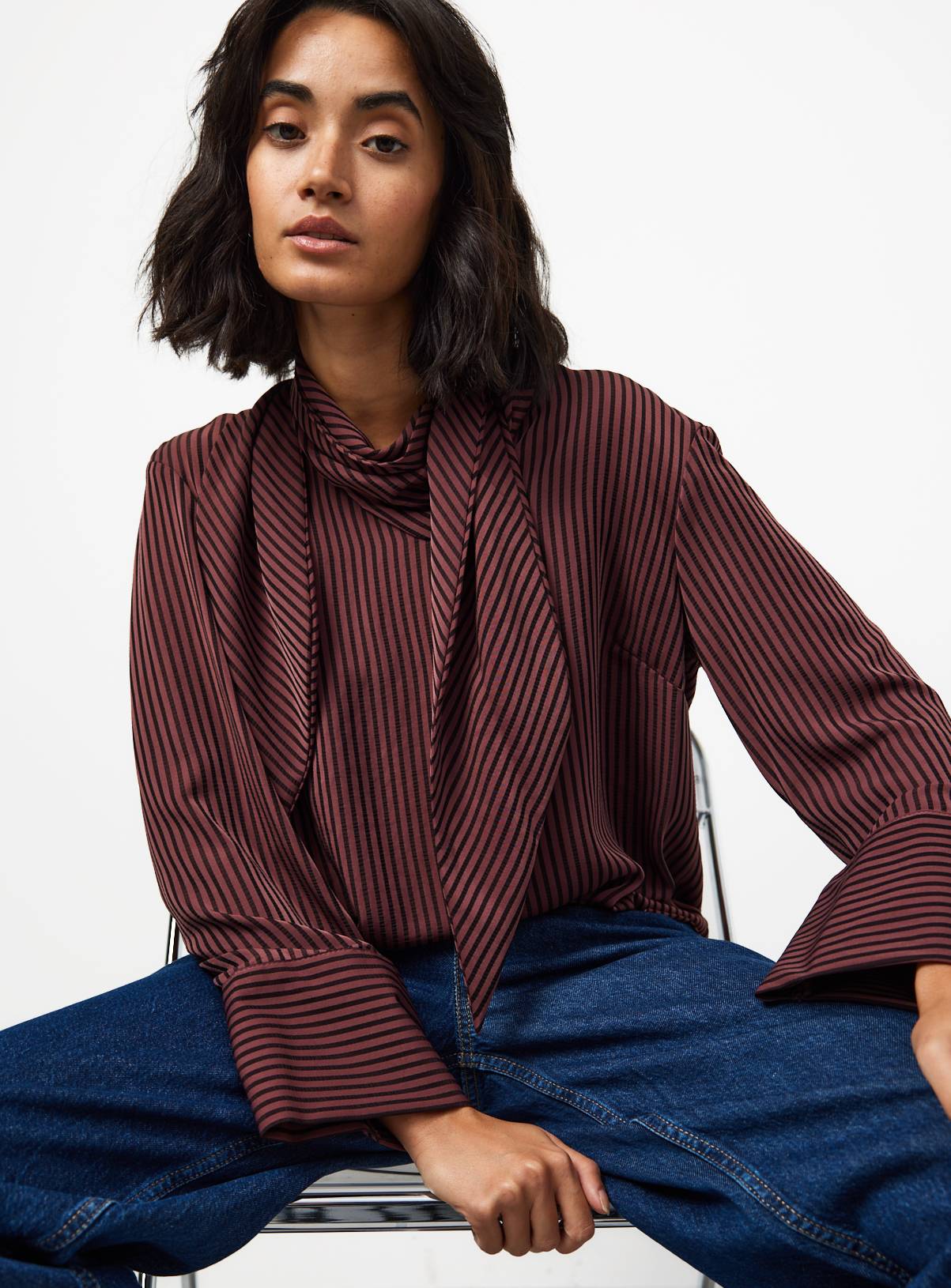 Burgundy Stripe Scarf Blouse 16 - Image 1
